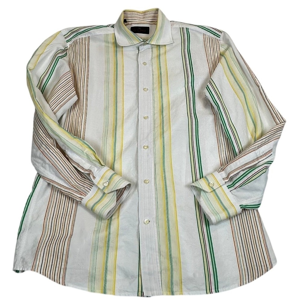 Etro Milano Striped Button Down Shirt Multi Color Made Italy Men's Size 41 - Picture 2 of 5